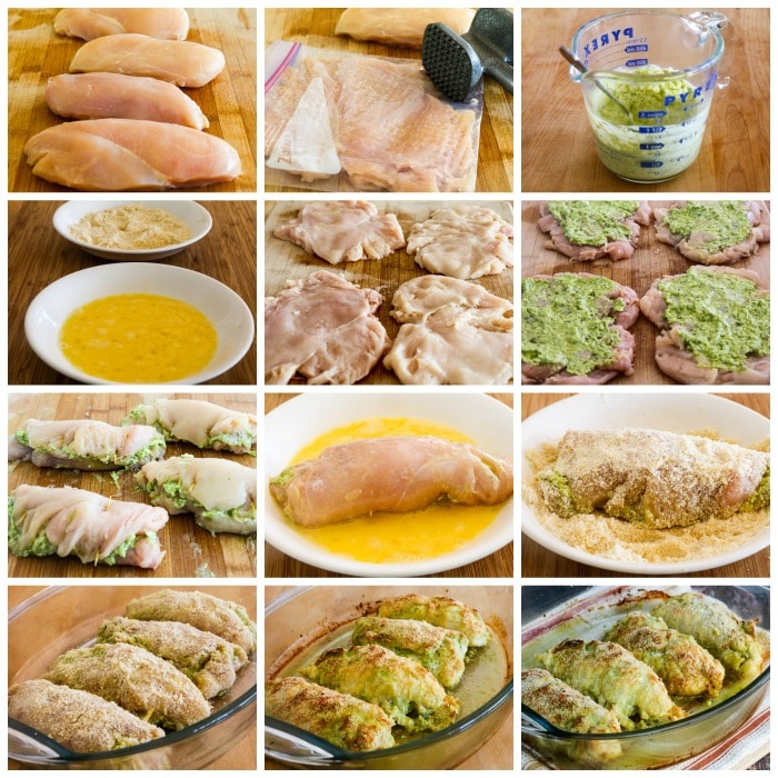 Baked Chicken Stuffed with Pesto and Cheese process shots collage
