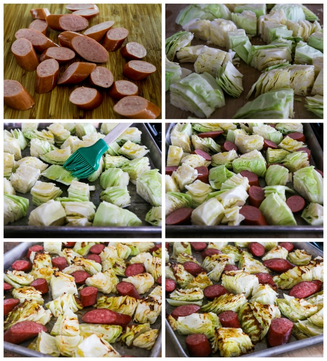 Low-Carb Roasted Lemon Cabbage and Sausage Sheet Pan Meal process shots collage