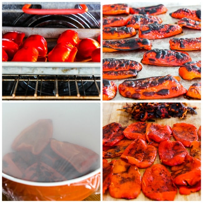 Roasting peppers for Sausage and Peppers Mock Lasagna Casserole