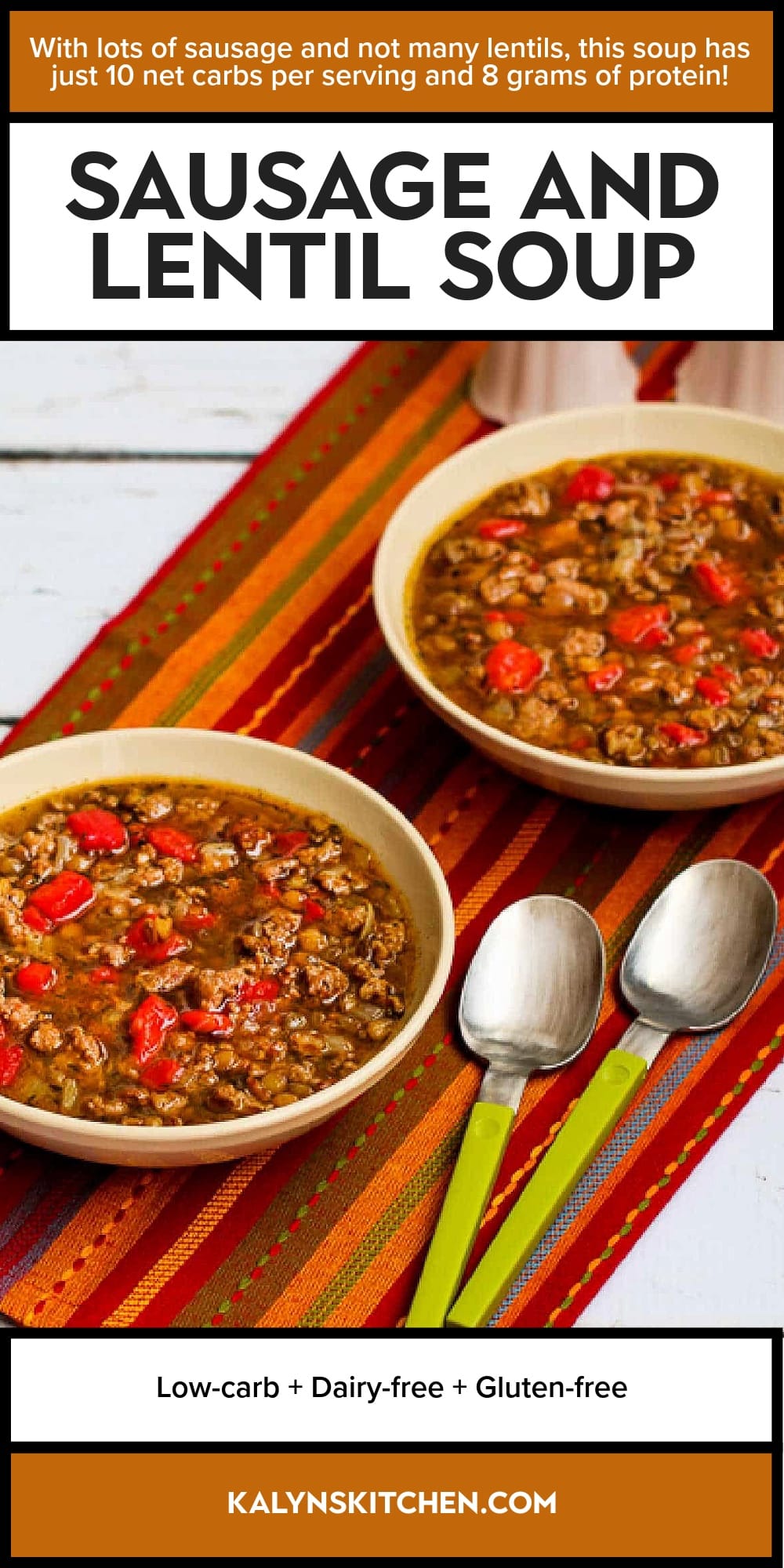 Pinterest image of Sausage and Lentil Soup