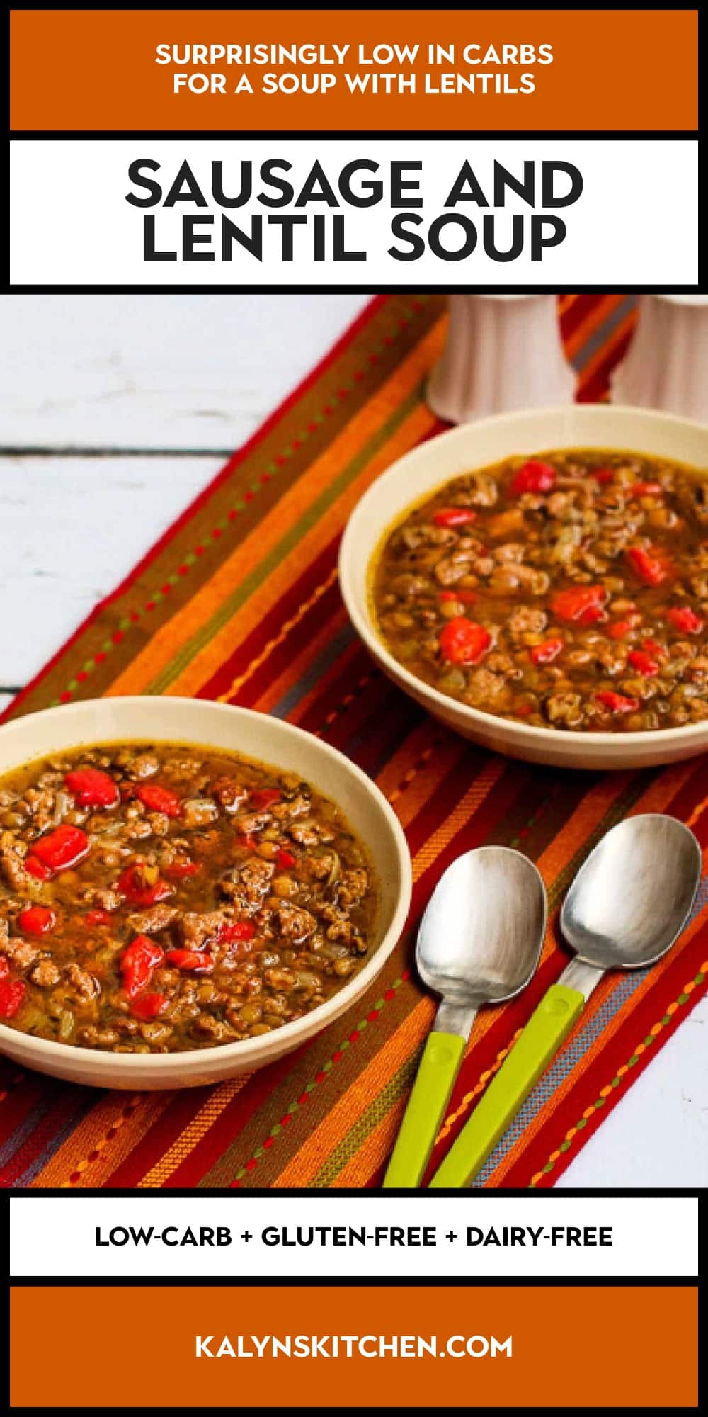 Pinterest image of Sausage and Lentil Soup