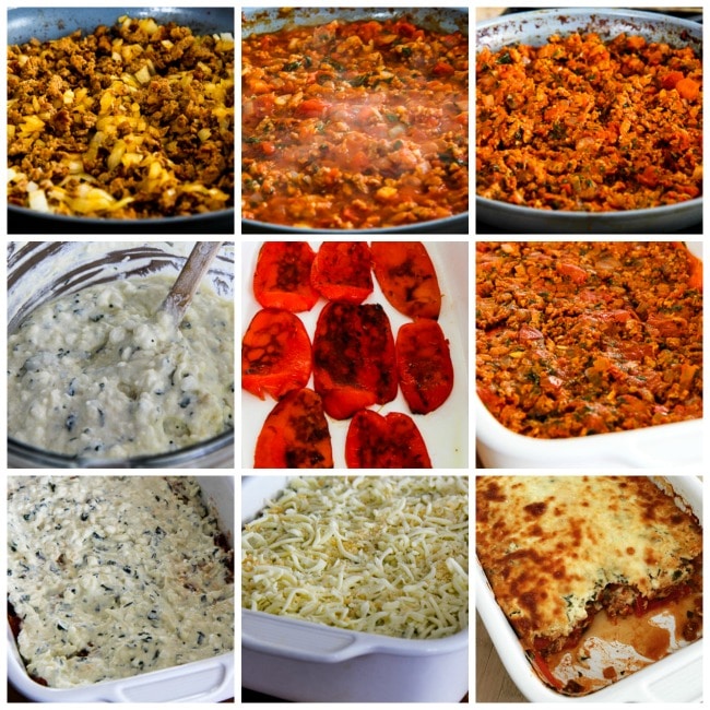 Salsiccia e Peperoni Mock Lasagna Casseruola processo scatti collage