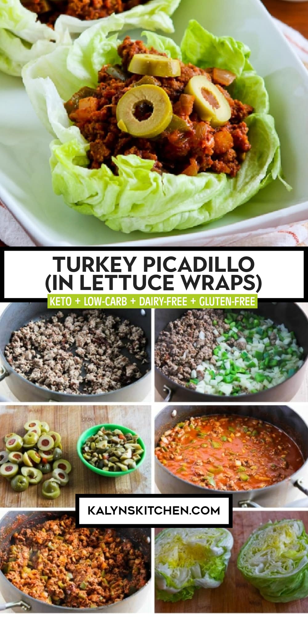 Pinterest image of Turkey Picadillo (in Lettuce Wraps)