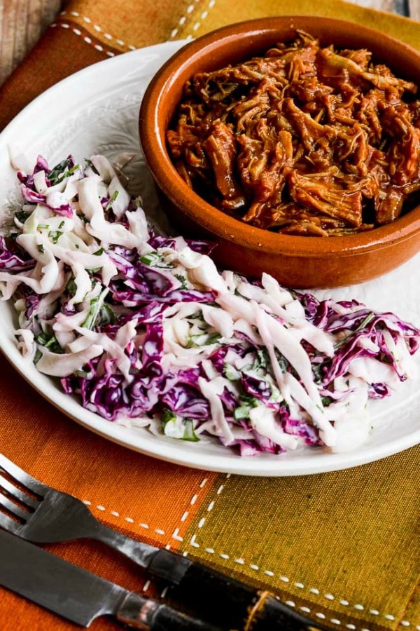 Low carb slow cooker pulled pork illustrated with slaw
