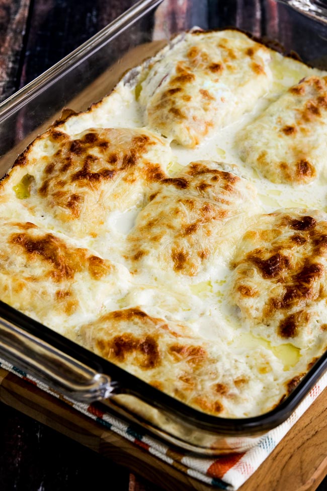 Cheesy Creamy Low-Carb Chicken Cordon Bleu Bake found on KalynsKitchen.com