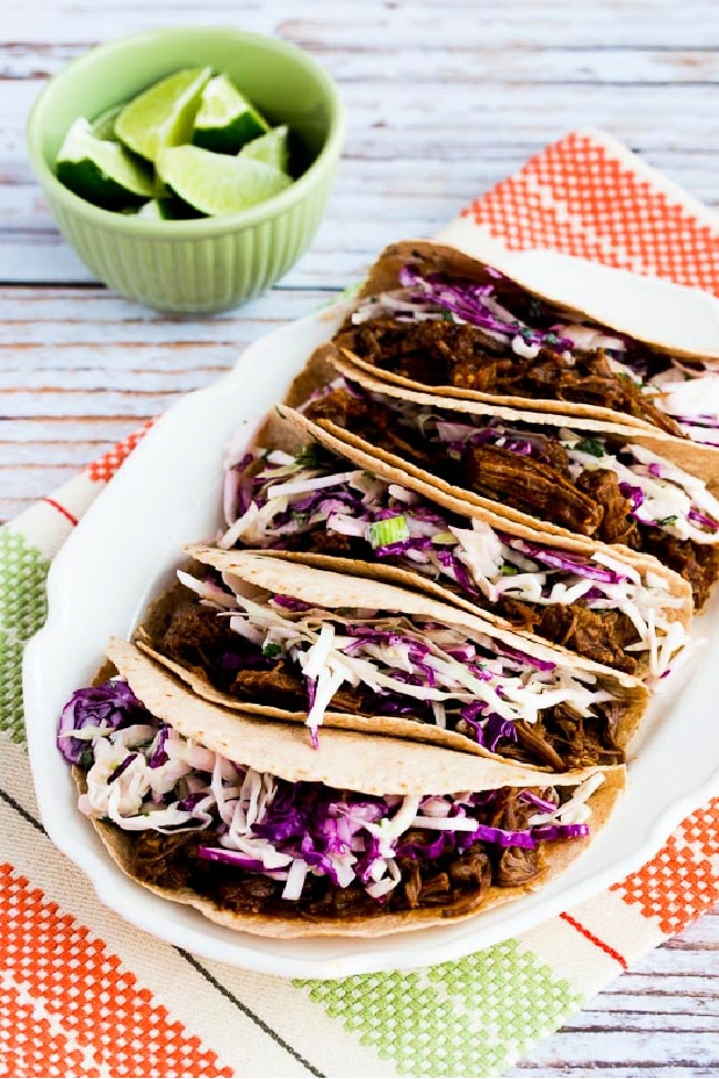 Low-Carb Flank Steak Tacos finished tacos on serving plate