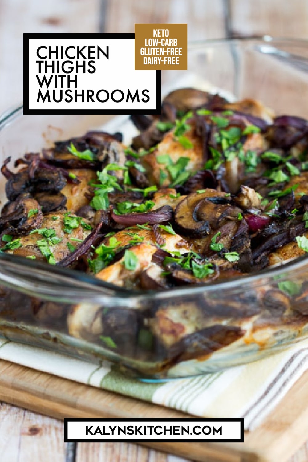 Pinterest image of Chicken Thighs with Mushrooms