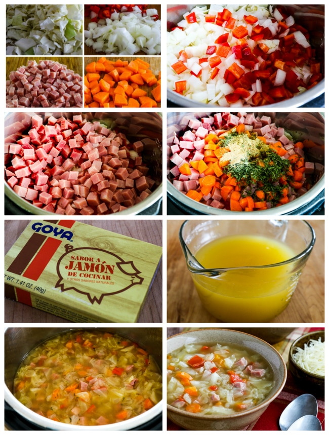 Instant Pot Low-Carb Ham and Cabbage Soup process shots collage