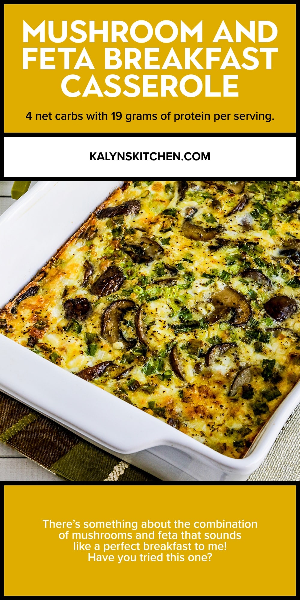 Pinterest image of Mushroom and Feta Breakfast Casserole