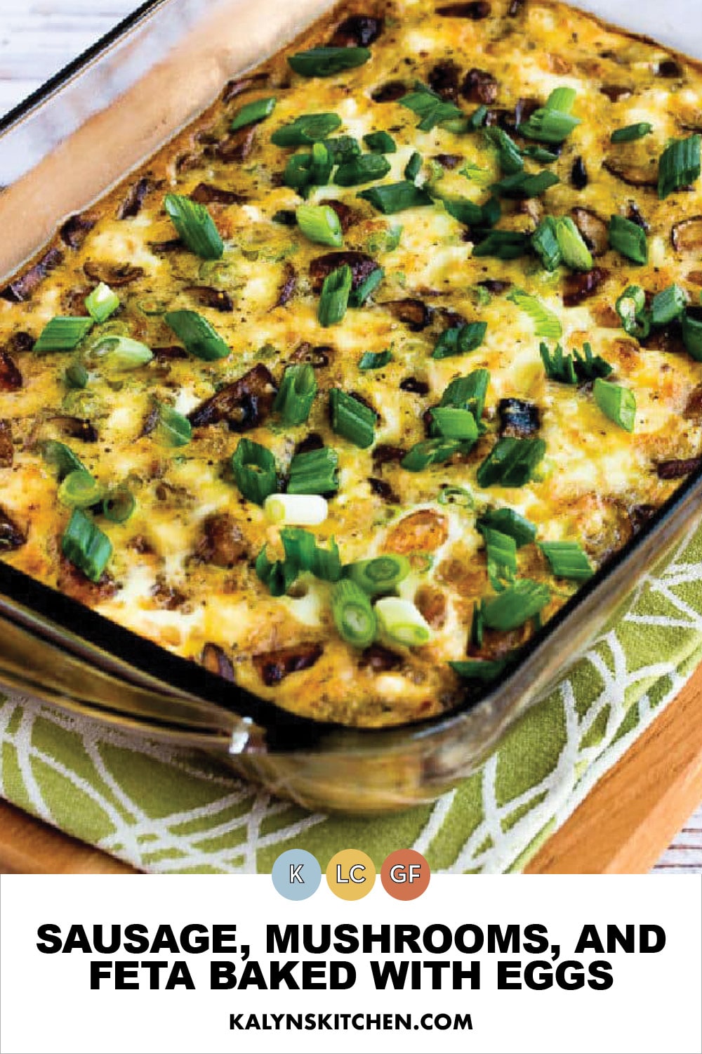 Pinterest image of Sausage, Mushrooms, and Feta Baked with Eggs
