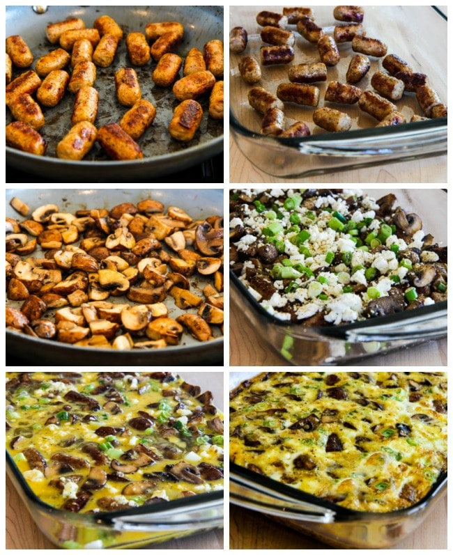 Sausage, Mushrooms, and Feta Baked with Eggs process shots collage