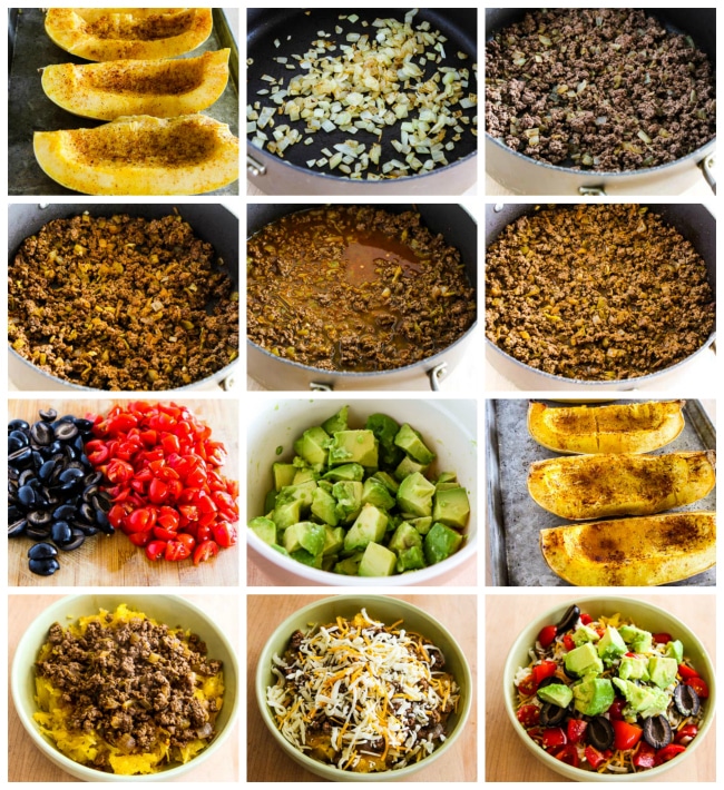 Spaghetti Squash Low-Carb Taco Bowl process shots collage