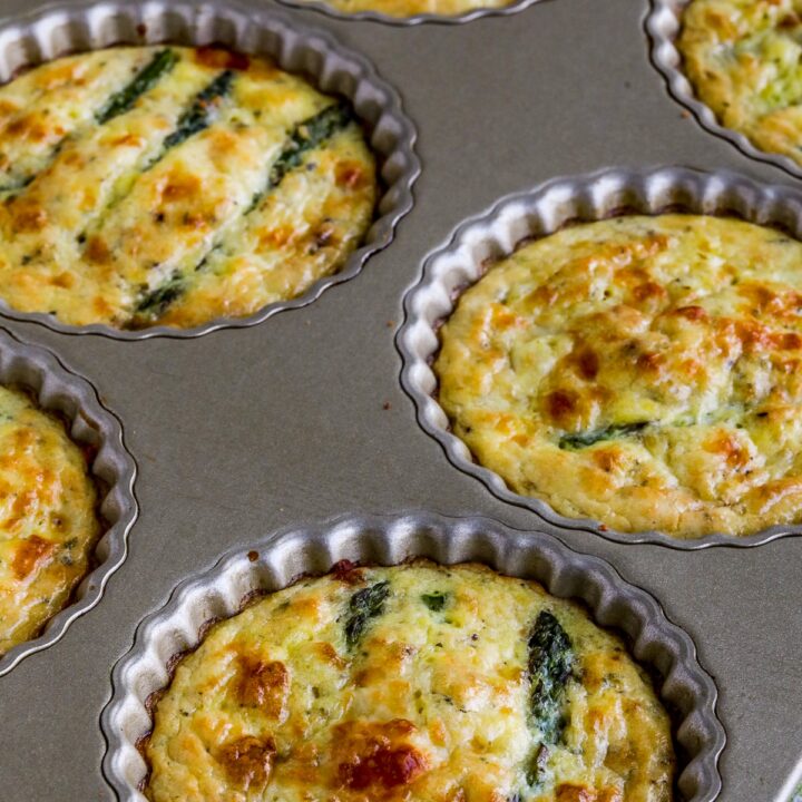 Asparagus Tarts Recipe shown in tart pan.