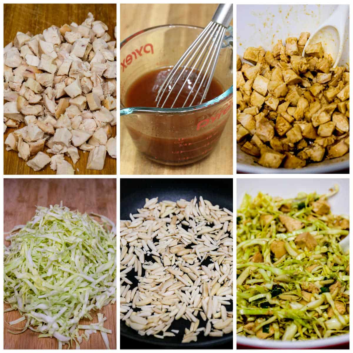 Process shots collage for Sandee's Asian Chicken Cabbage Salad.