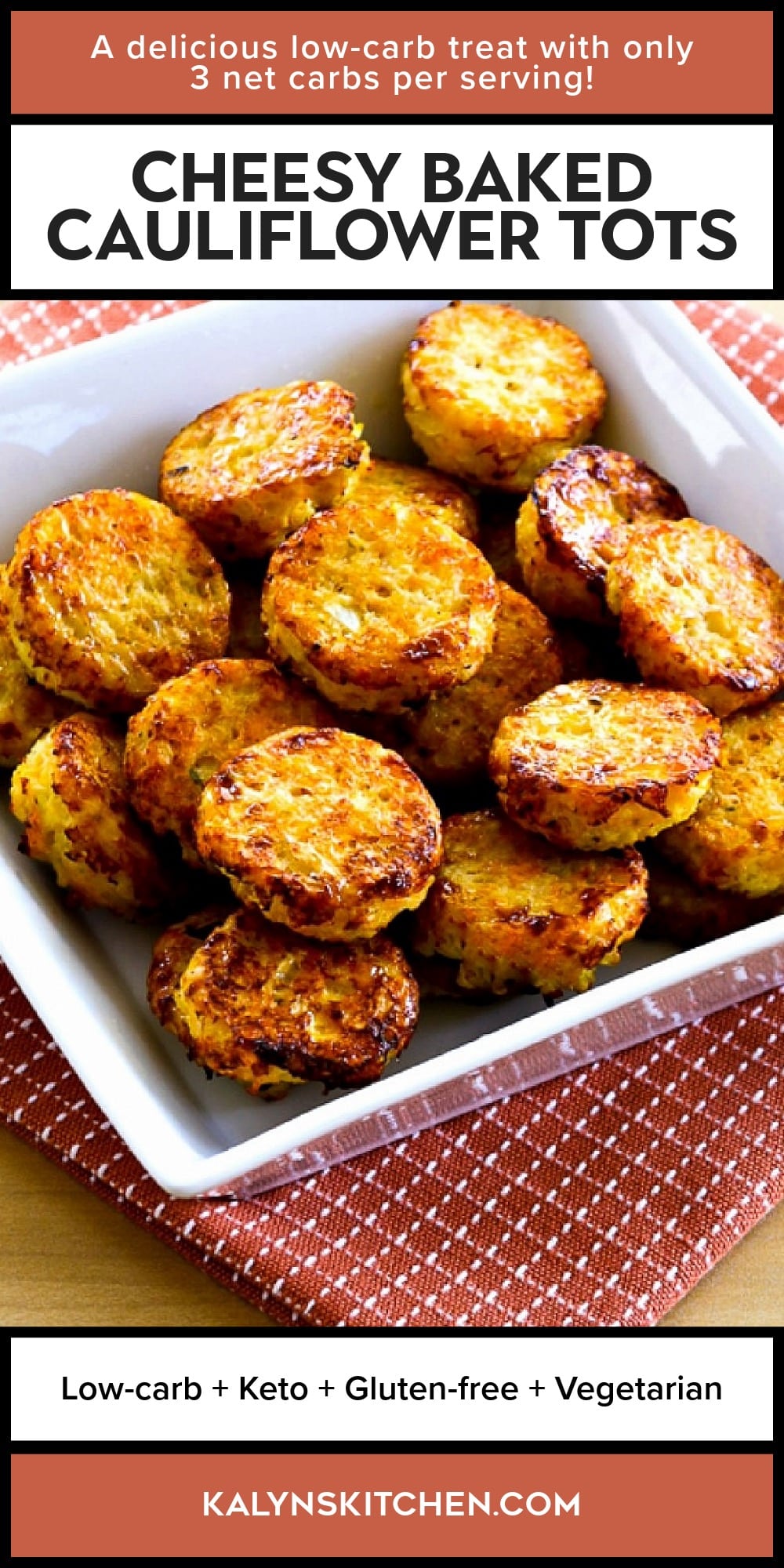 Pinterest image of Cheesy Baked Cauliflower Tots