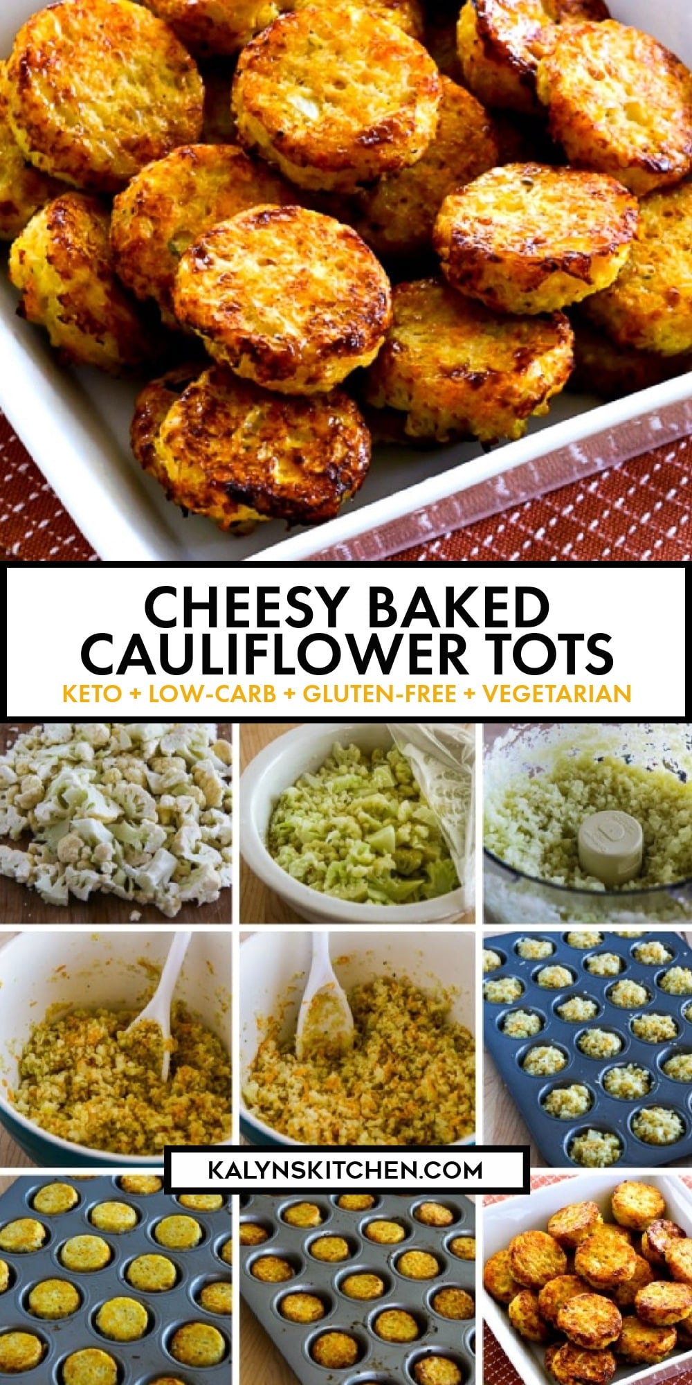 Pinterest image of Cheesy Baked Cauliflower Tots