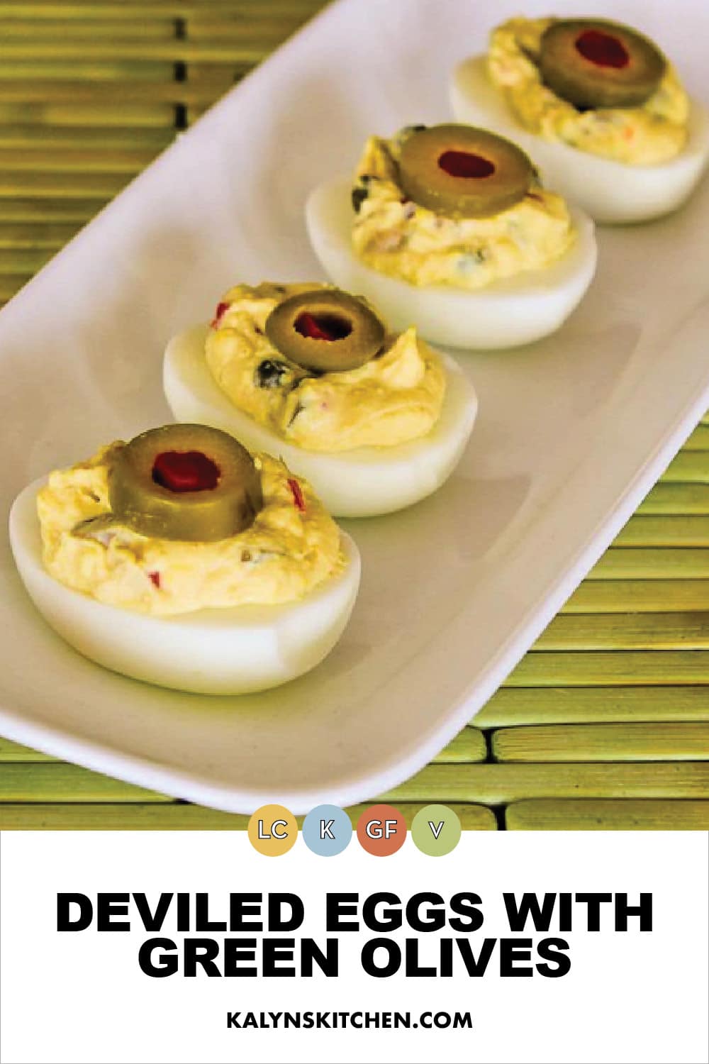 Pinterest image of Deviled Eggs with Green Olives