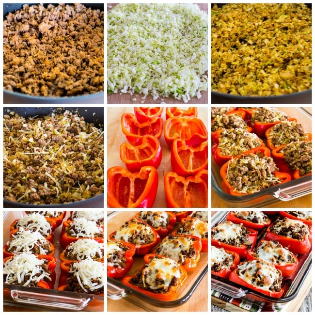 Low-Carb Stuffed Peppers with Beef, Sausage, and Cabbage process shots collage
