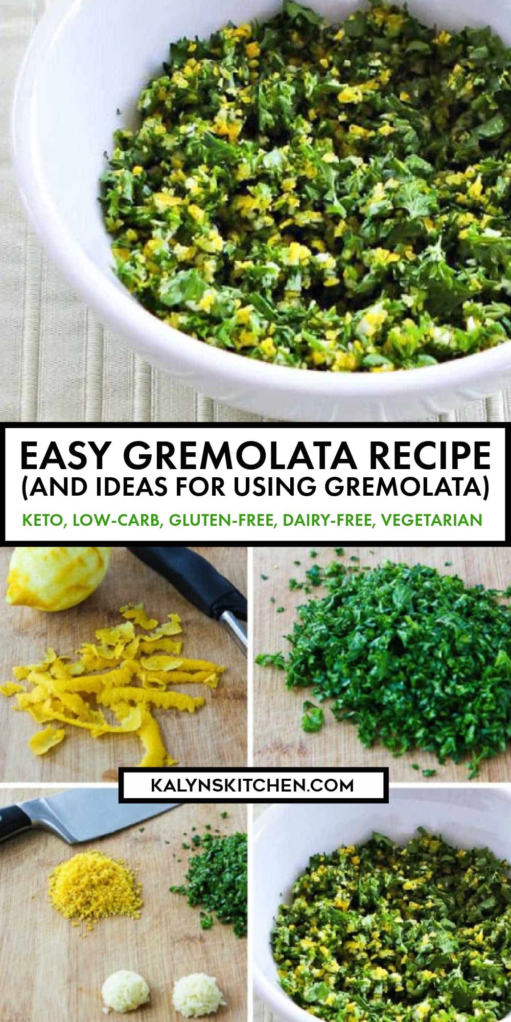Pinterest image of Easy Gremolata Recipe (and Ideas for using Gremolata)