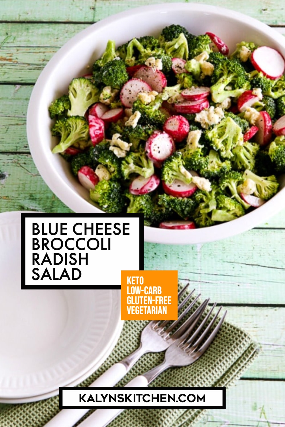 Pinterest image of Blue Cheese Broccoli Radish Salad