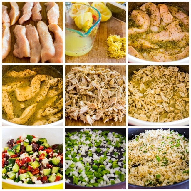 Instant Pot Low-Carb Cauliflower Rice Greek Chicken Bowls process shots collage