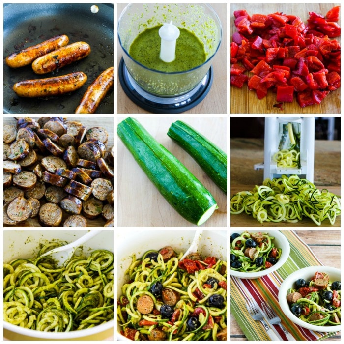 Zucchini Noodle Mock Pasta Salad process shots collage