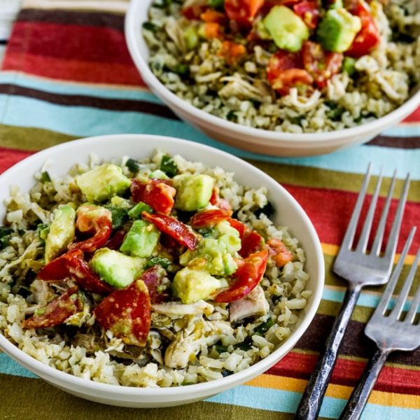 Instant Pot Low-Carb Green Chile Chicken Burrito Bowl found on KalynsKitchen.com