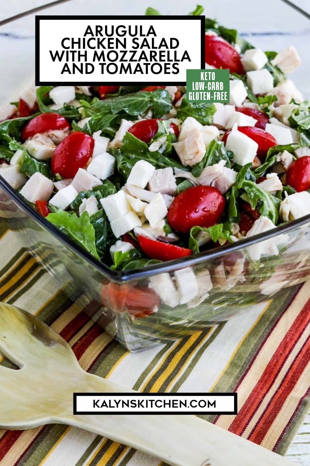 Pinterest image of Arugula Chicken Salad with Mozzarella and Tomatoes