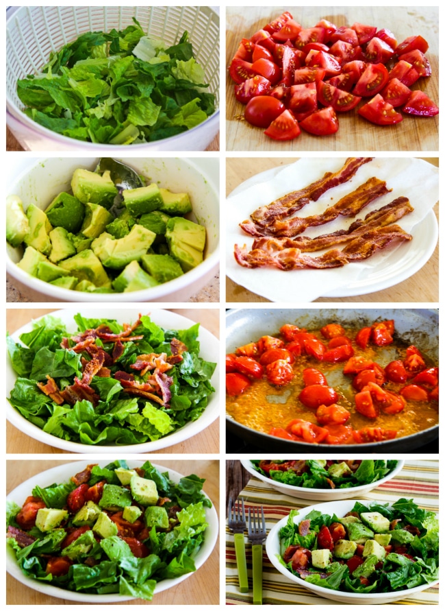 Bacon, Lettuce, Tomato, and Avocado Salad process shots collage