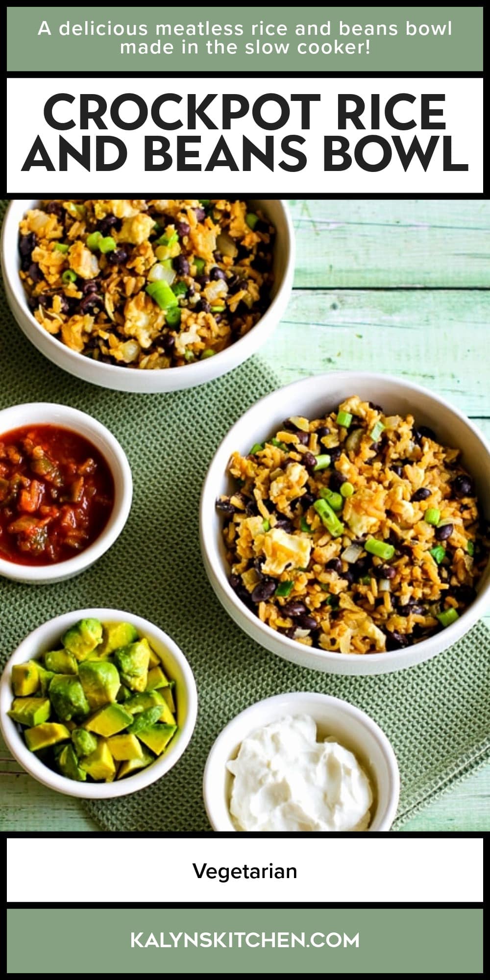 Pinterest image of CrockPot Rice and Beans Bowl