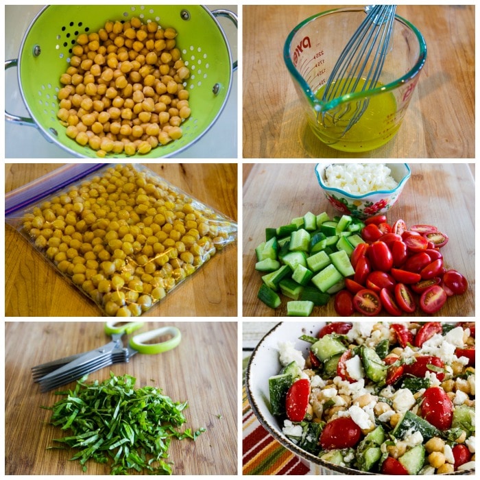 Cucumber, Tomato, and Garbanzo Salad with Feta process shots collage