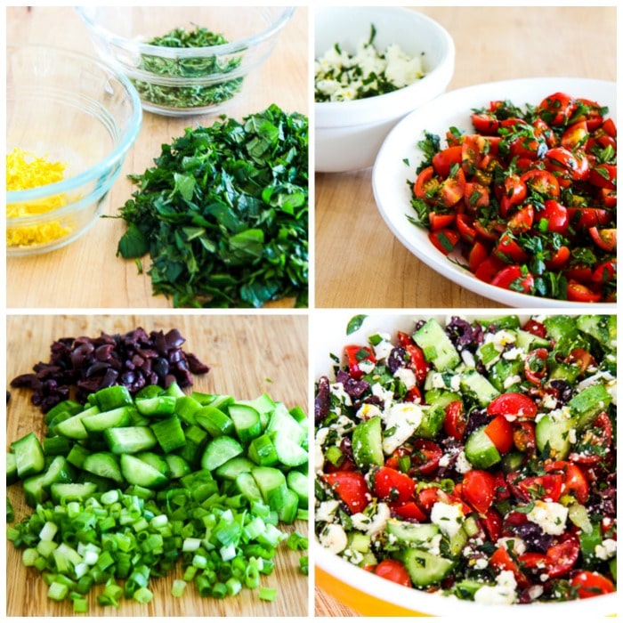 Tomato and Cucumber Salad with Mint and Feta process shots collage
