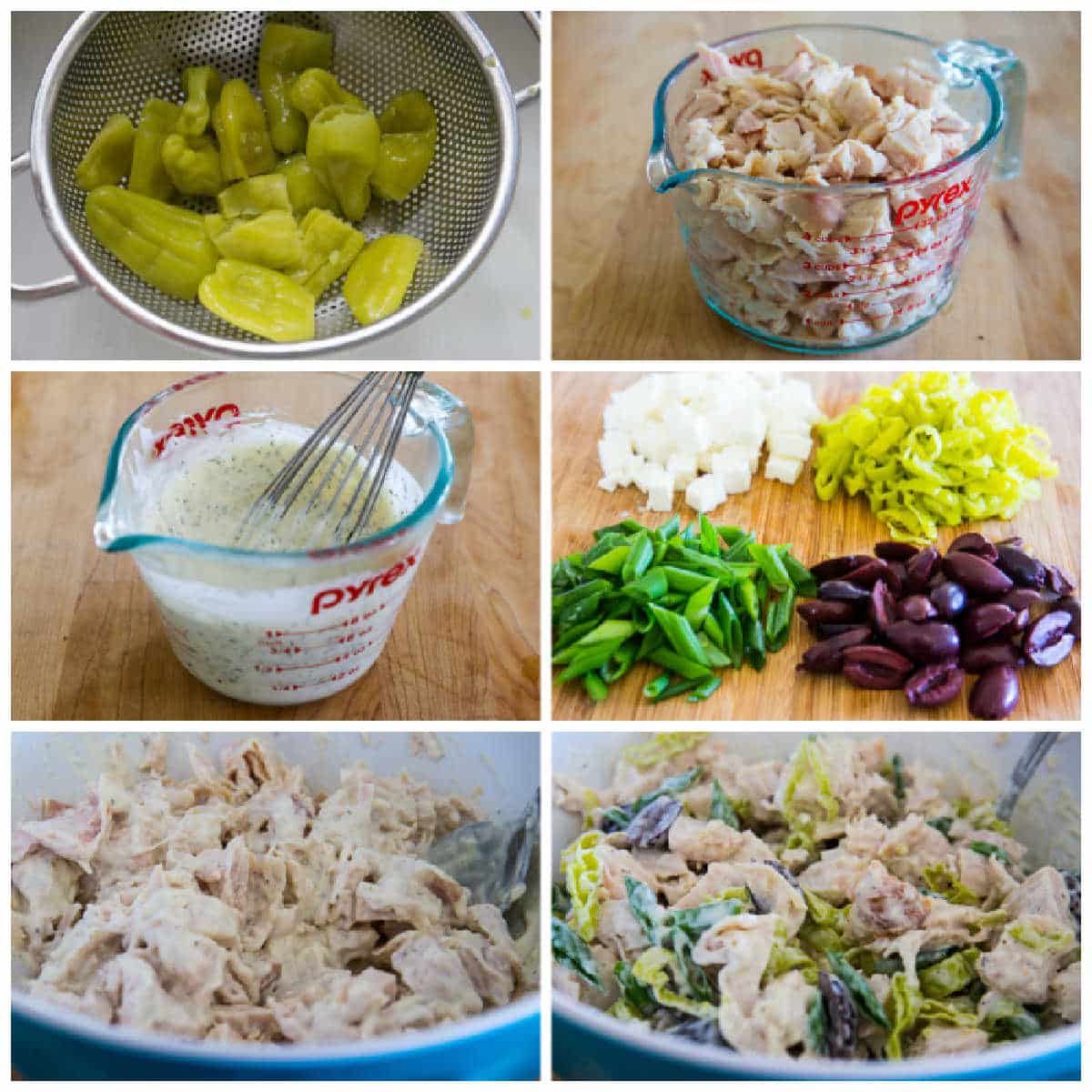 Greek Chicken Salad with Peperoncini process shots collage