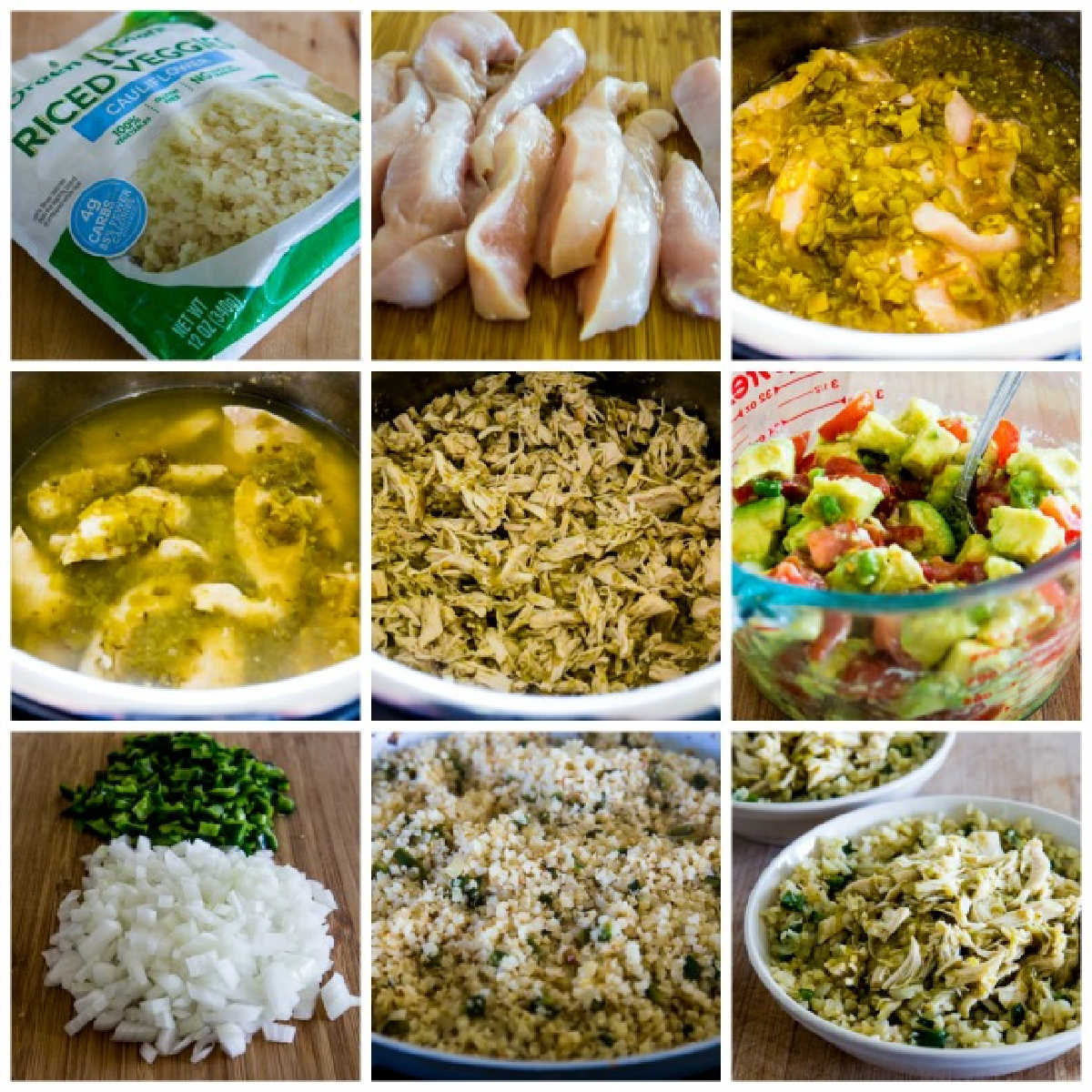 Green Chile Chicken Burrito Bowl process shots collage