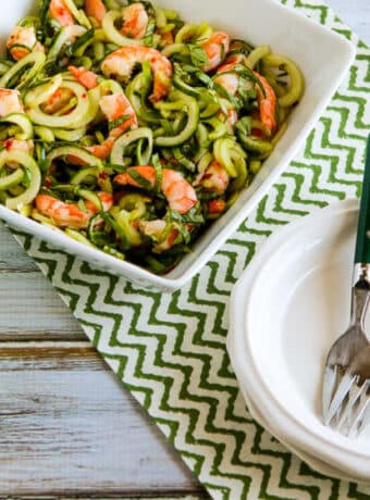 square image of Cucumber Noodle Salad with Shrimp shown in serving bowl