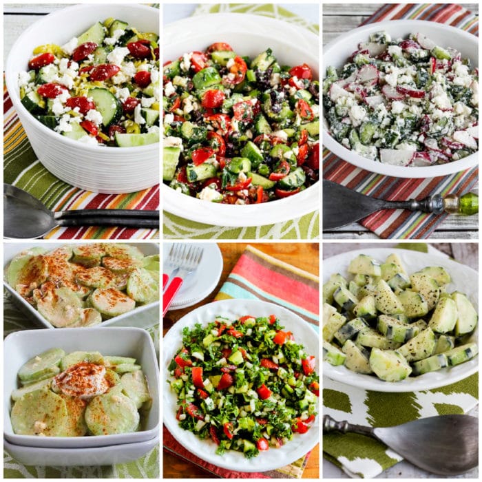 Low-Carb Cucumber Salads to Keep You Cool collage photo of featured recipes
