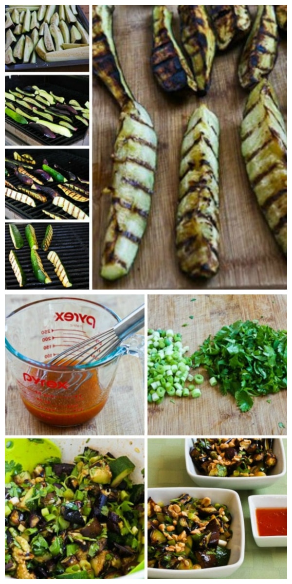 Thai Eggplant and Zucchini Salad collage showing recipe steps.