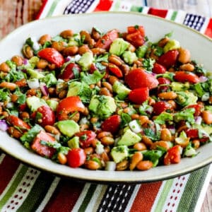 Pinto Bean Salad with Avocado and Tomatoes square image of salad in serving bowl