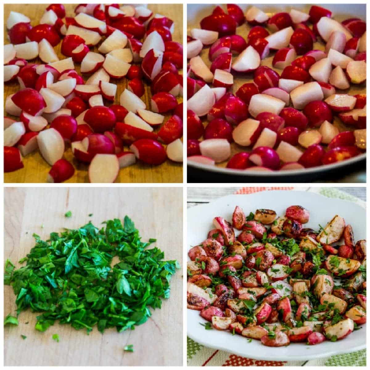 process shots collage for Sauteed Radishes with Vinegar and Herbs
