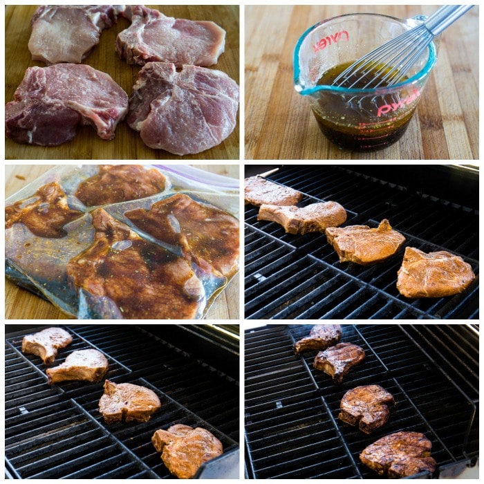 Grilled Pork Chops with Soy Sauce, Cumin, Lime, and Oregano process shots collage