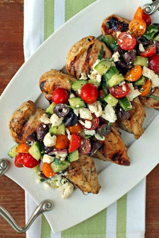 Mediterranean Topped Grilled Chicken from Emily Bites