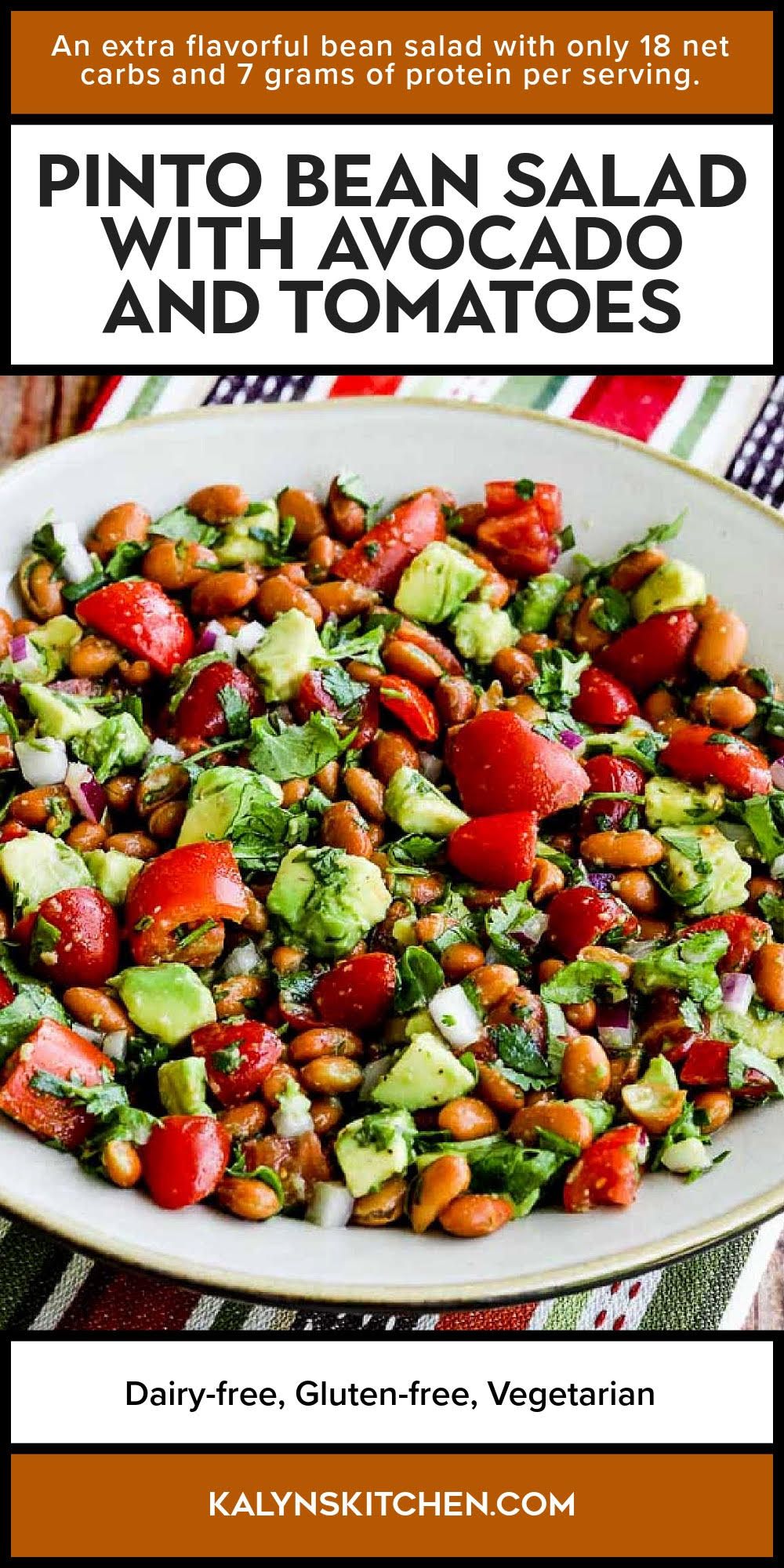 Pinto Bean Salad with Avocado and Tomatoes shown in serving bowl.
