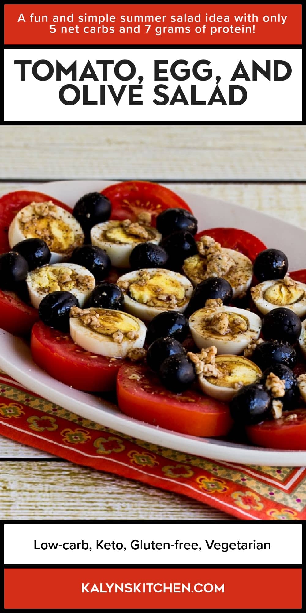 Pinterest image of Tomato Egg and Olive Salad