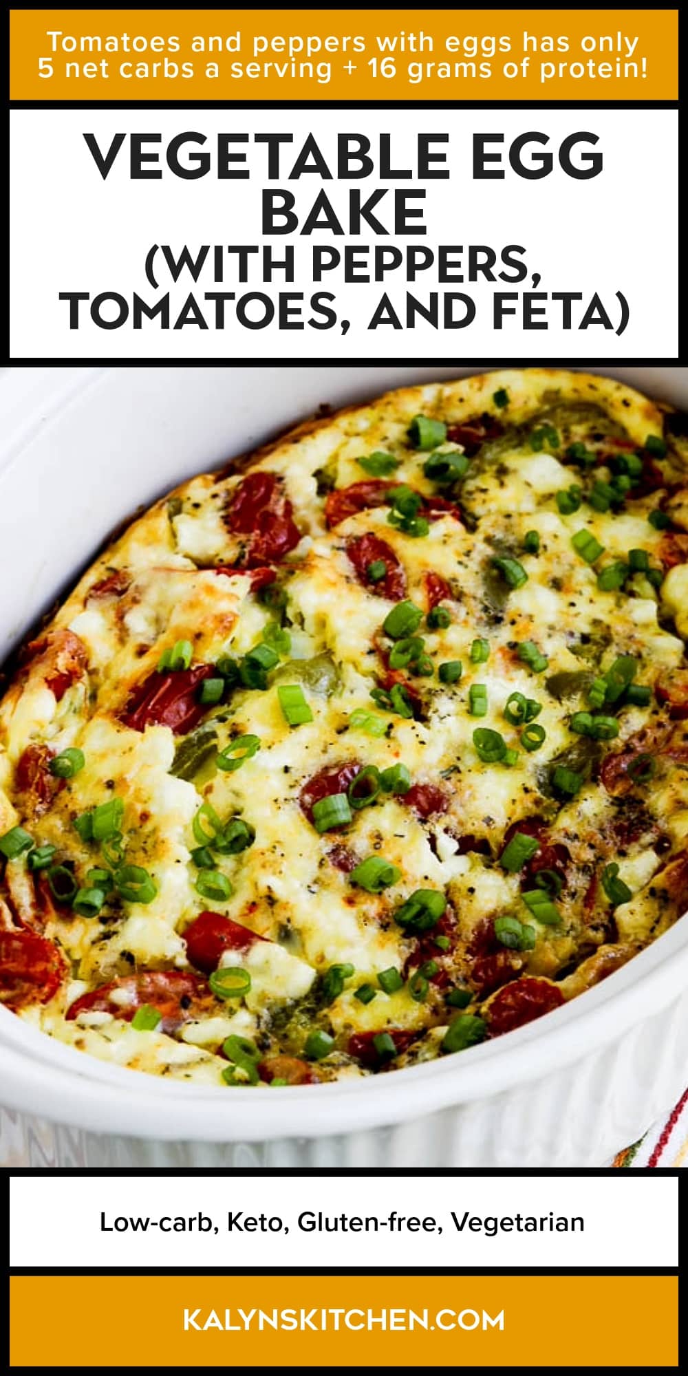 Pinterest image of Vegetable Egg Bake (with Peppers, Tomatoes, and Feta)
