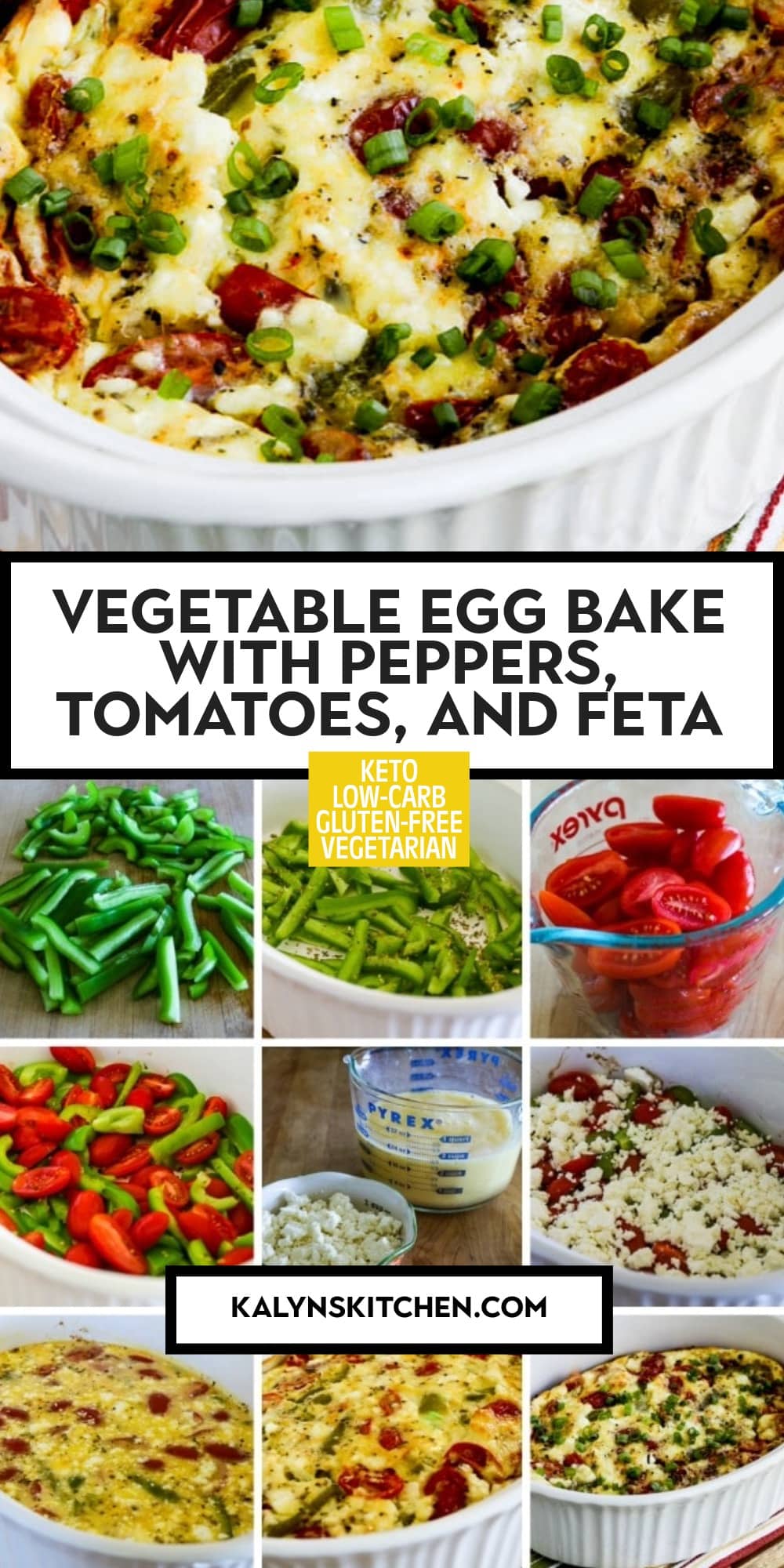 Pinterest image of Vegetable Egg Bake with Peppers, Tomatoes, and Feta