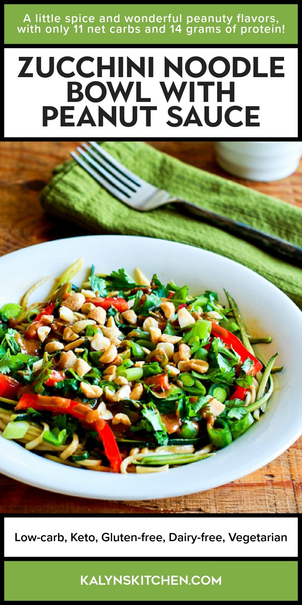 Pinterest image of Zucchini Noodle Bowl with Peanut Sauce