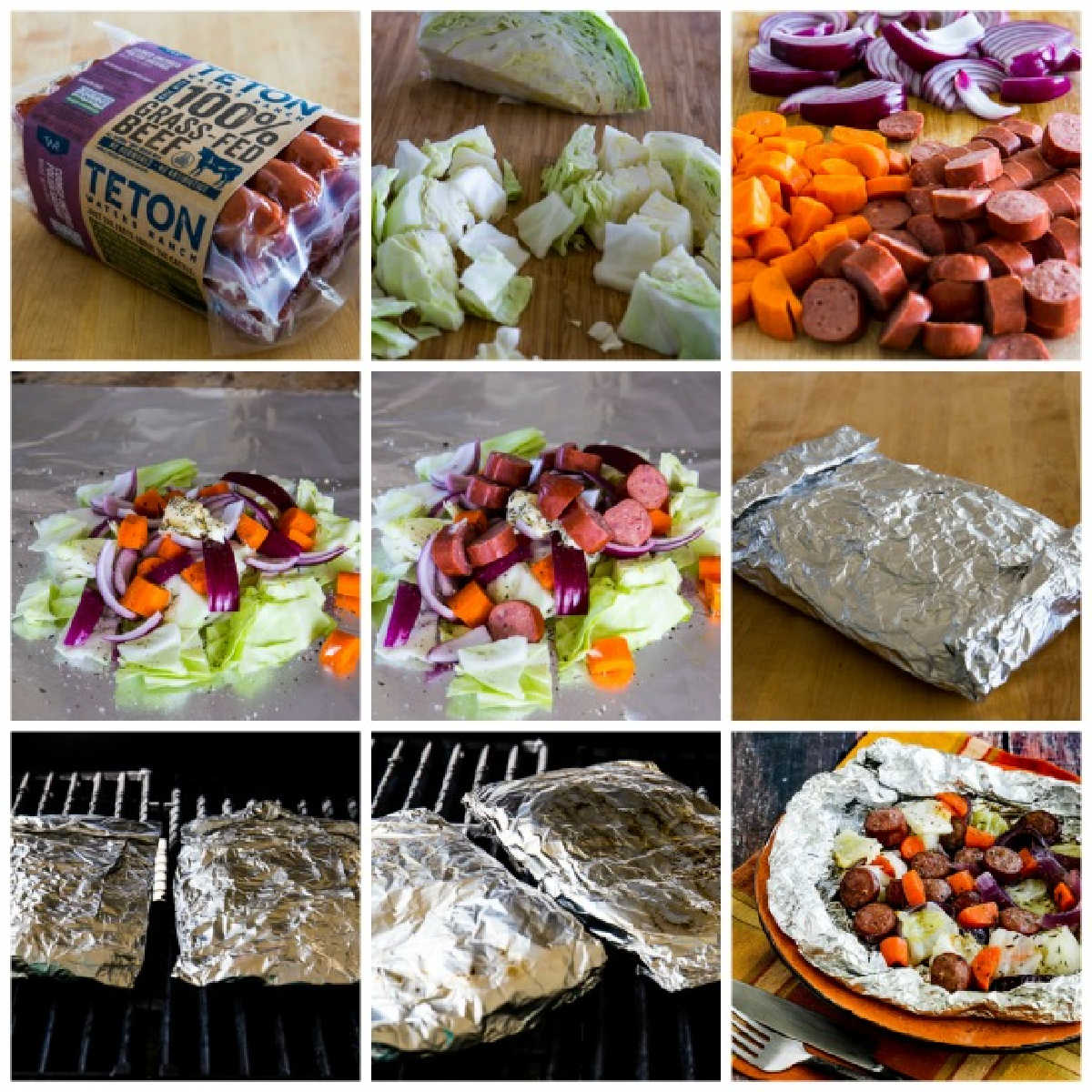 recipe steps collage for Autumn Tin Foil Dinners