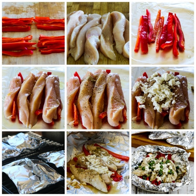 Low-Carb Grilled Greek Chicken Packets process shots collage