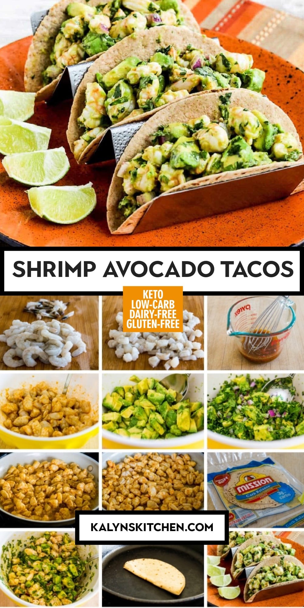Pinterest image of Shrimp Avocado Tacos