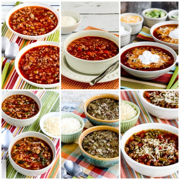 Low carb ground beef soup with a collage of recommended recipes
